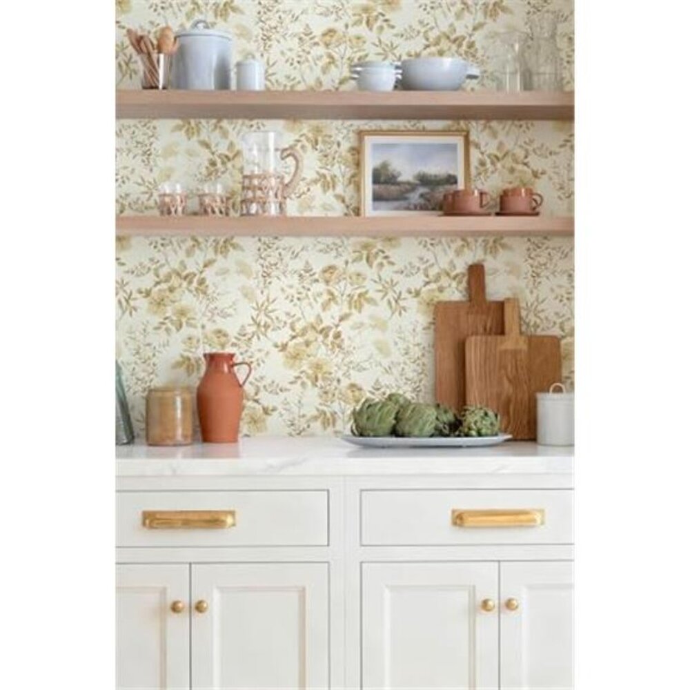 16.9" x118" Boho Floral Peel and Stick Wallpaper Yellow Brown Flower Leaf - Picture 6 of 7
